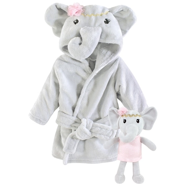 slide 1 of 1, Little Treasure Infant Girl Plush Bathrobe and Toy Set, Blossom Elephant, 0-9 Months - Blossom Elephant - 0-9 Months 0-9 Months - Blossom Elephant