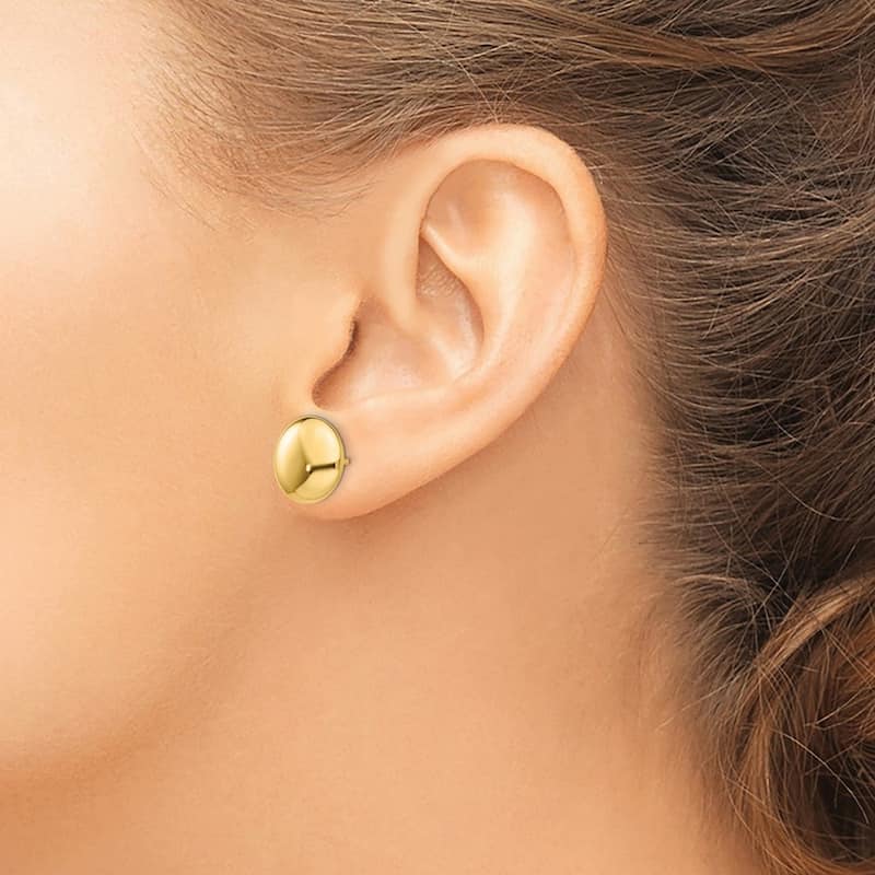 Curata 14k Yellow Gold 12mm Polished Round Button Post Earrings