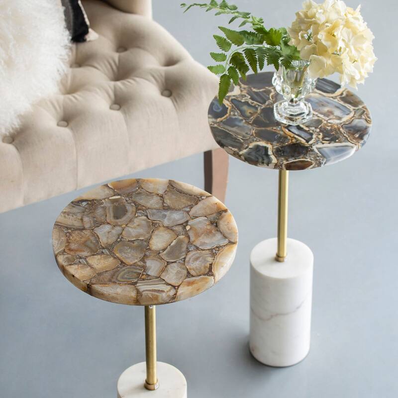24" Brown and Gold Side Table with Cylindrical Base
