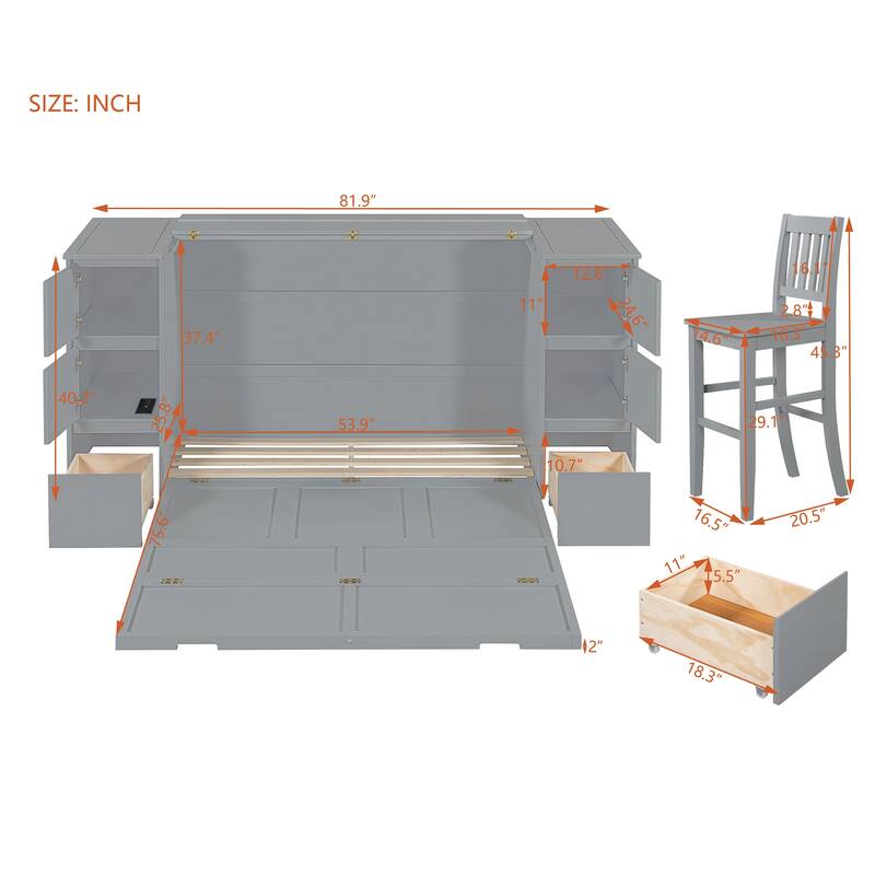 Murphy Bed with Drawers, Cabinets & USB Ports