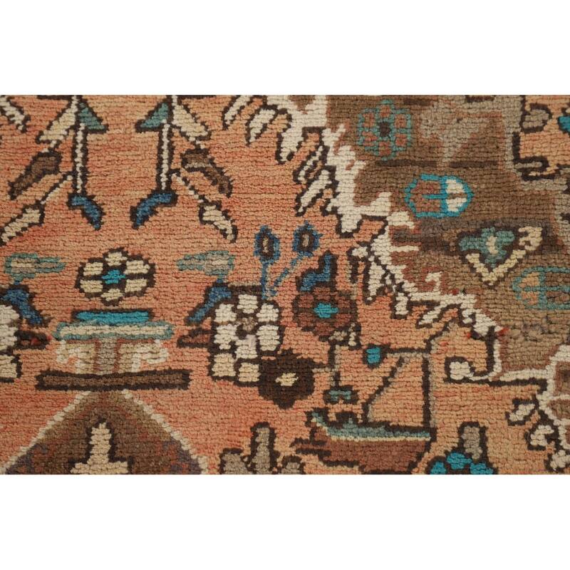 Hamedan Persian Vintage Runner Rug Hand-Knotted Wool Carpet - 3'7"x 10'9"