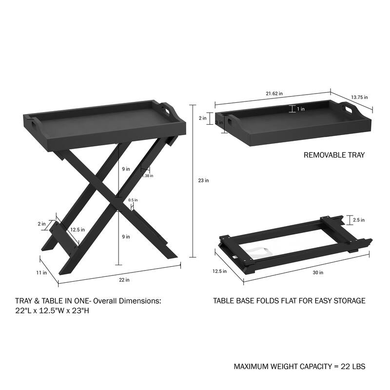 Lavish Home Folding End Table with Tray Top, Black