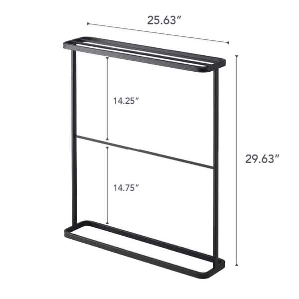 dimension image slide 1 of 2, Yamazaki Home Bath Towel Hanger, Steel, Holds towels up to 24.5" x 58", Holds 2.2 lbs - L 5.91 x W 25.59 x H 29.53 inches