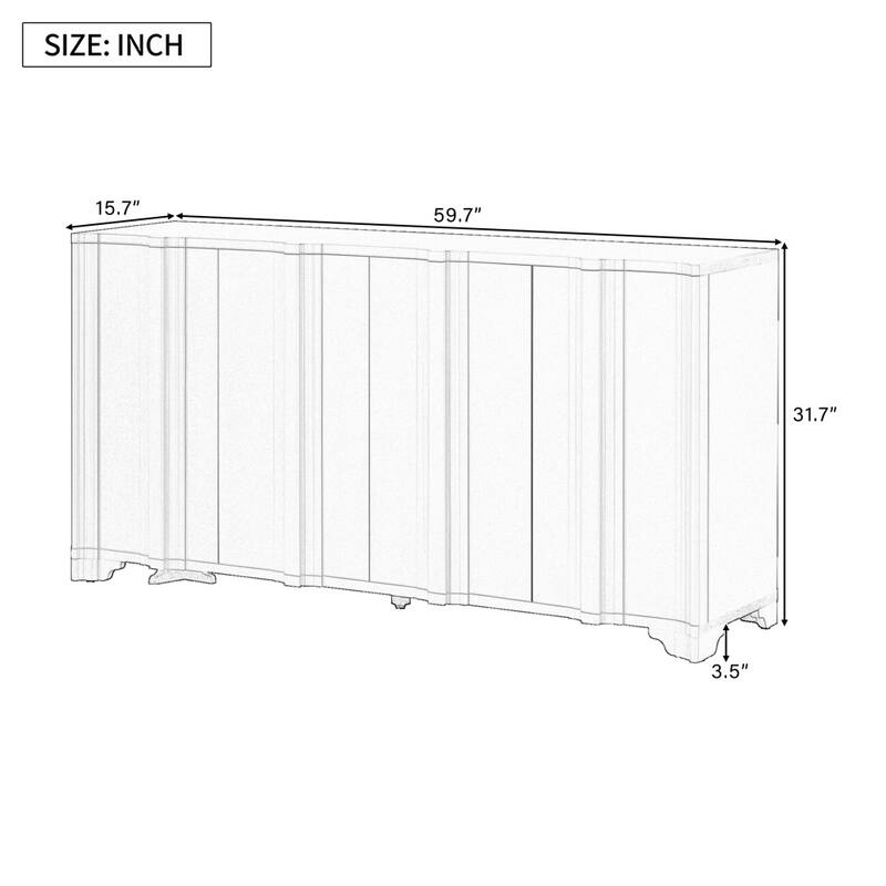 4-Door Sideboard Adorned with Linear Accents and Multi-Layered Pine Veneer Design Elements,Suitable for Living Rooms
