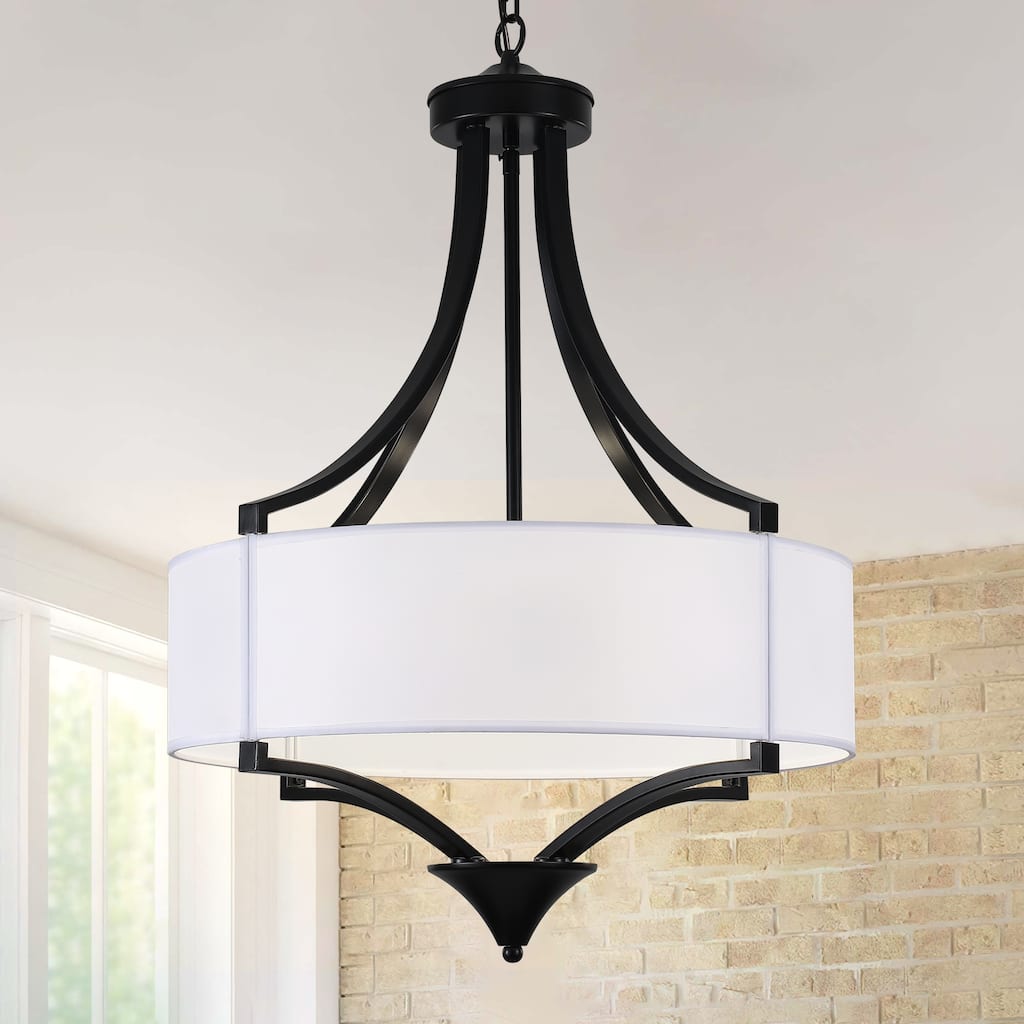 Zjvaive Modern 6-Light White Fabric Drum Chandelier for Dining Room Kitchen Island