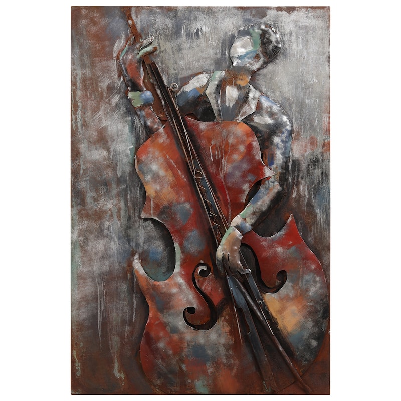 "The Bassist" Mixed Media Iron Hand Painted Dimensional Wall Décor