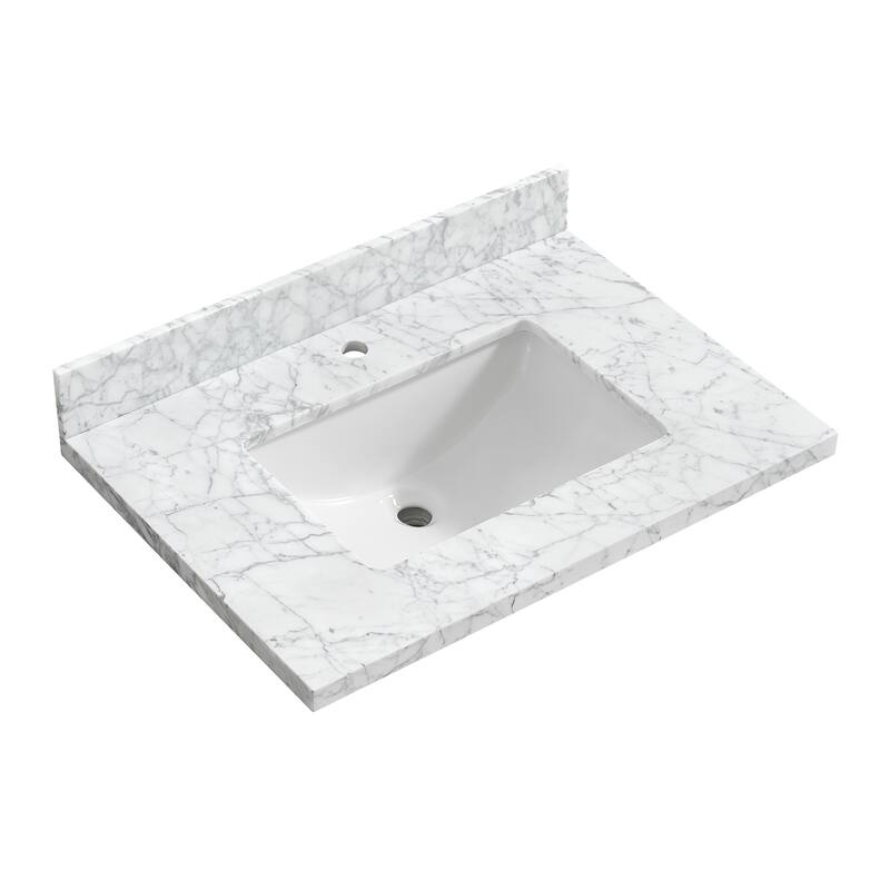 Zevio Natural Marble Vanity Top in Carrara White with Ceramic Sink