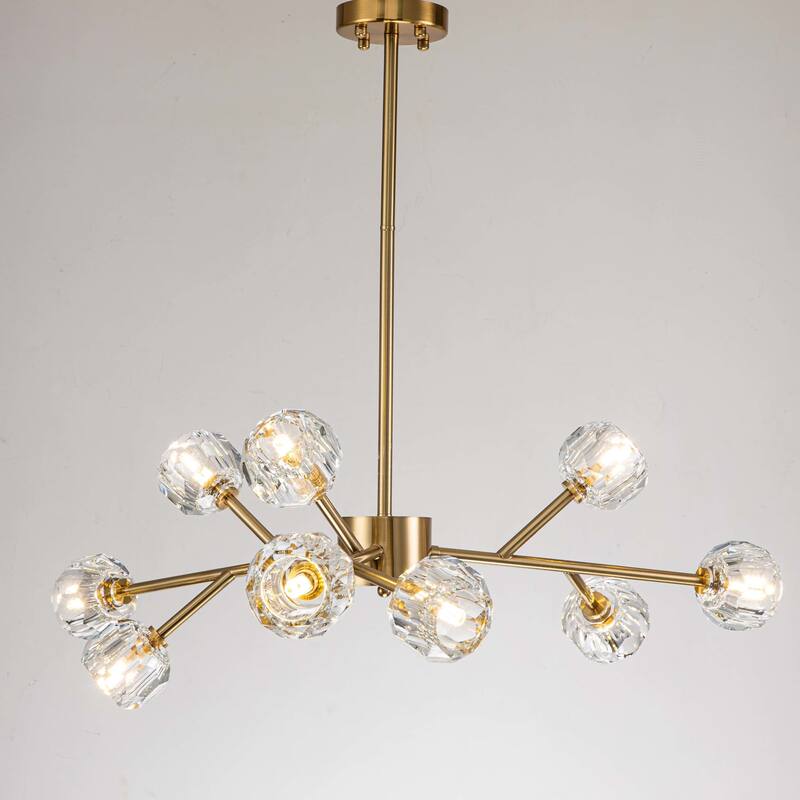 9/15/18-Light Modern Glam Gold Large Sputnik Cluster Crystal Globe Chandelier with Crystal Globe Shade