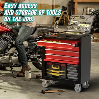 4 Drawers Rolling Tool Chest Metal Tool Cart Storage Cabinet