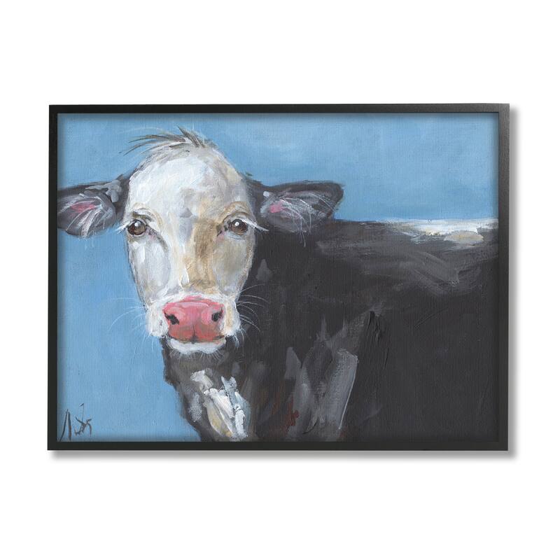 Stupell Farmhouse Dairy Cow Blue Painting Framed Giclee Art by Molly Susan Strong - 20 x 16 - Black