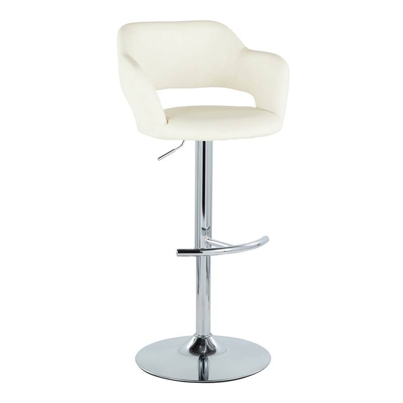 Porch & Den Vallen Adjustable Faux Leather Bar Stool with Rounded T Footrest (Set of 2) - Cream Faux Leather/Chrome Metal