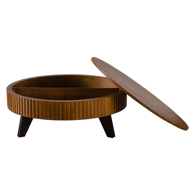 39.37" Retro Round Coffee Table with Storage Space, Suitable for Living Room and Office