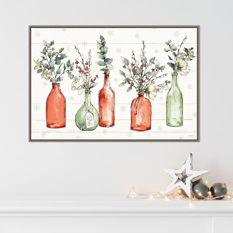 Modern Farmhouse I Christmas Floral Vase by Anne Tavoletti Framed Canvas Wall Art