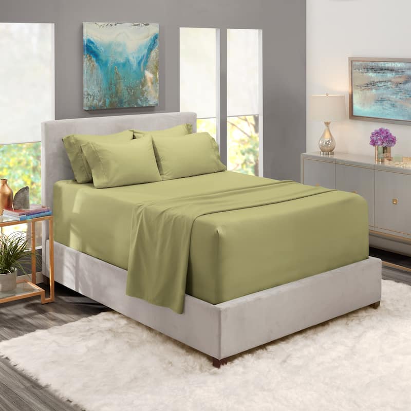 Empyrean Extra Deep Pocket Bed Sheet Set - Breathable, Super Soft Sheets with Extra Set of Pillowcases - Twin XL - Sage Olive Green