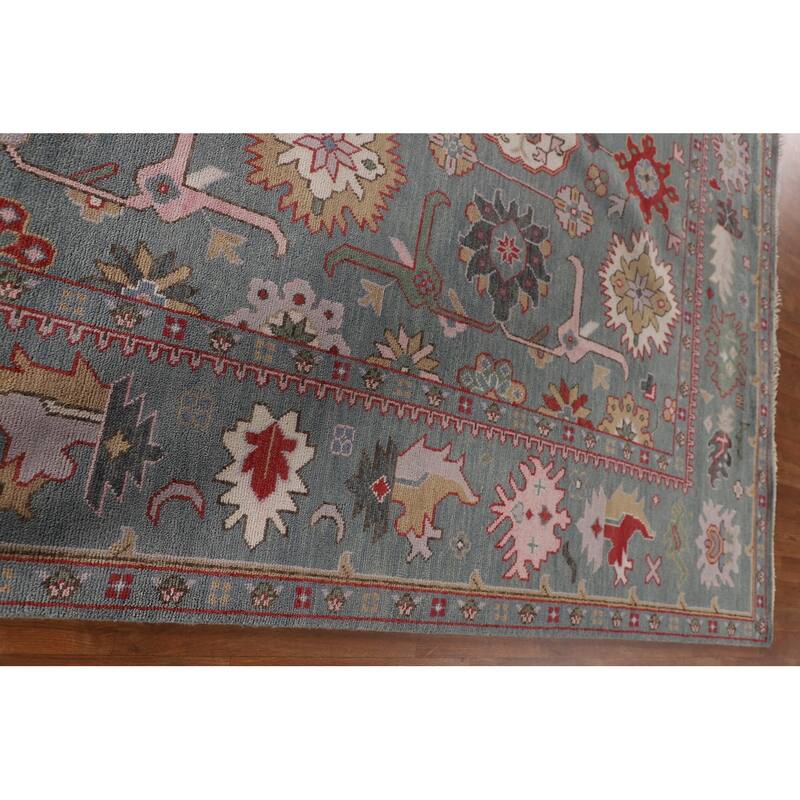 All-Over Gray Floral Oushak Indian Area Rug Handmade Wool Carpet - 9'1"x 11'9"