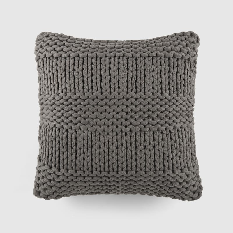 Cozy Chunky Knit Acrylic Decor Throw Pillow - Gray