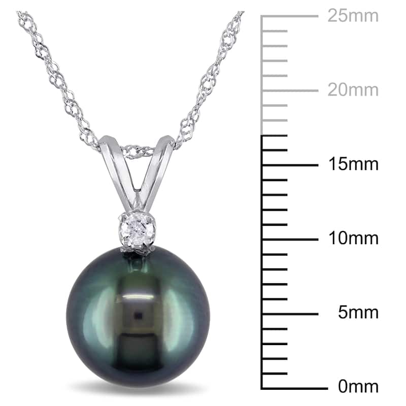 Miadora 89mm Black Tahitian Cultured Pearl and Diamond Pendant with Chain in 14k White Gold - 17 in x 17 mm x 9 mm