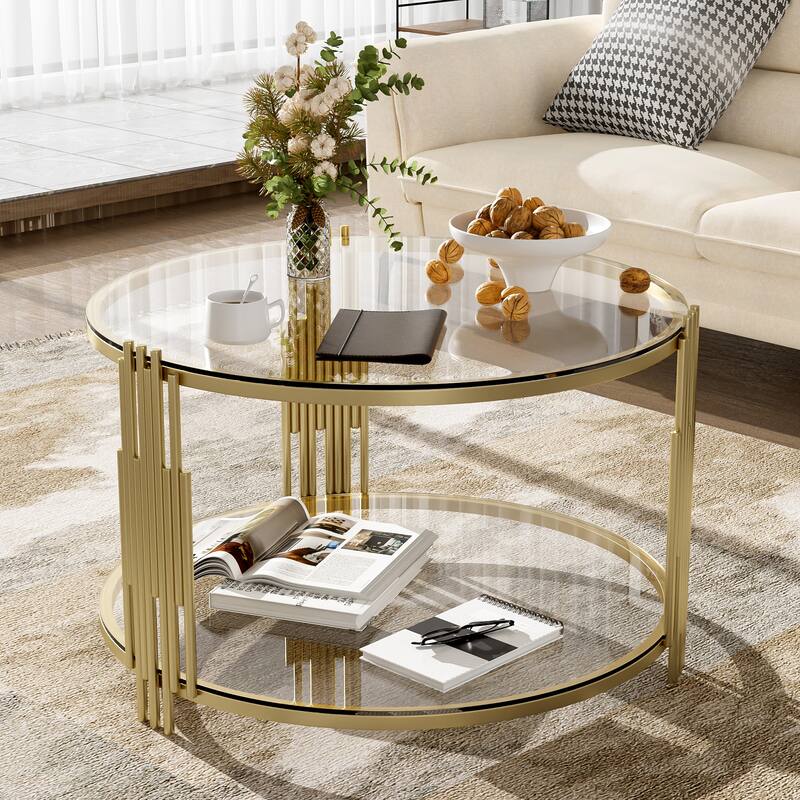 Coffee Table Round Room Table, Stainless Steel Irregular Leg Tempered Glass Top