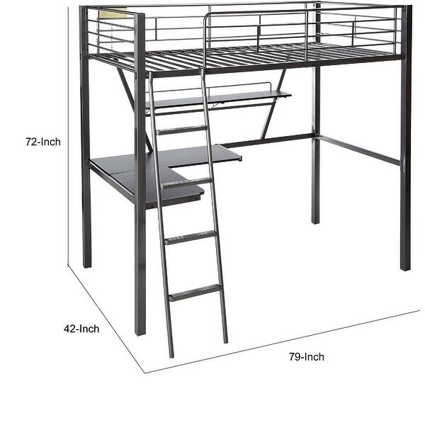 Contemporary Metal Loft Bed with Desk, Black and Silver Size - Twin