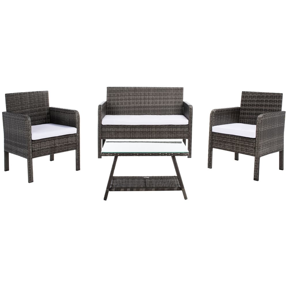 SAFAVIEH Outdoor Zsolt Wicker/ Steel 4-Piece Patio Conversation Set - 42W x 31D x 21H