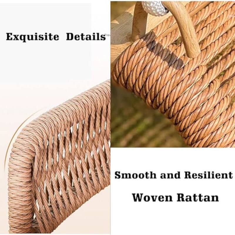 Rattan Metal Hammock Chair with Stand - 570lb Capacity, Includes Cushion and Wood-Grain Frame
