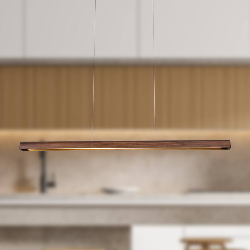 Starsky 1-Light Farmhouse Rustic Wooden Linear Pendant Integrated LED 3000K Kitchen Island Lights