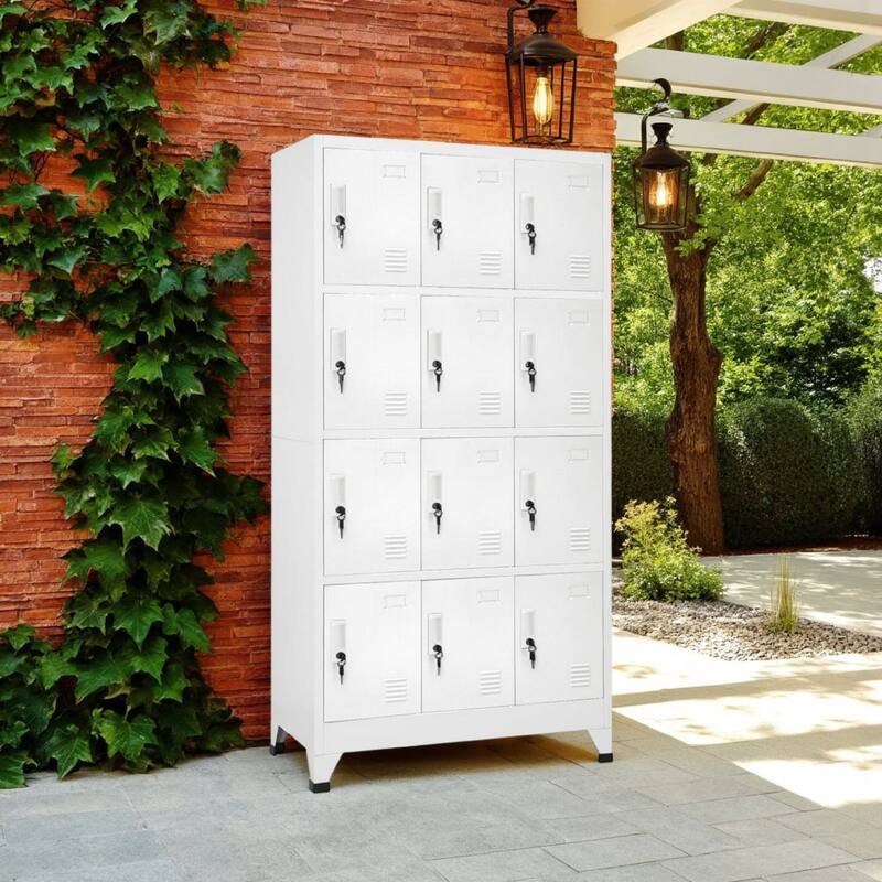 Rim 12 Locker Cabinet with Storage Compartments, Slate Gray Steel