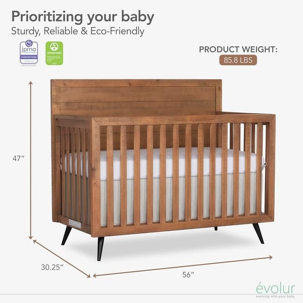 dimension image slide 1 of 2, Evolur Stilnovo Mid Century 4-in-1 Convertible Crib