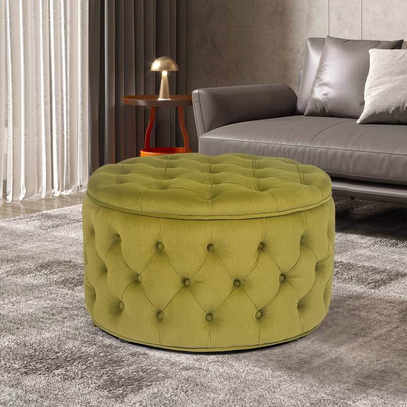 Adeco Round Storage Ottoman Button Tufted Footrest Stool Bench