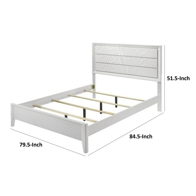 Tory King Size Bed, Wave Texture and Mitered Corners, Modern White