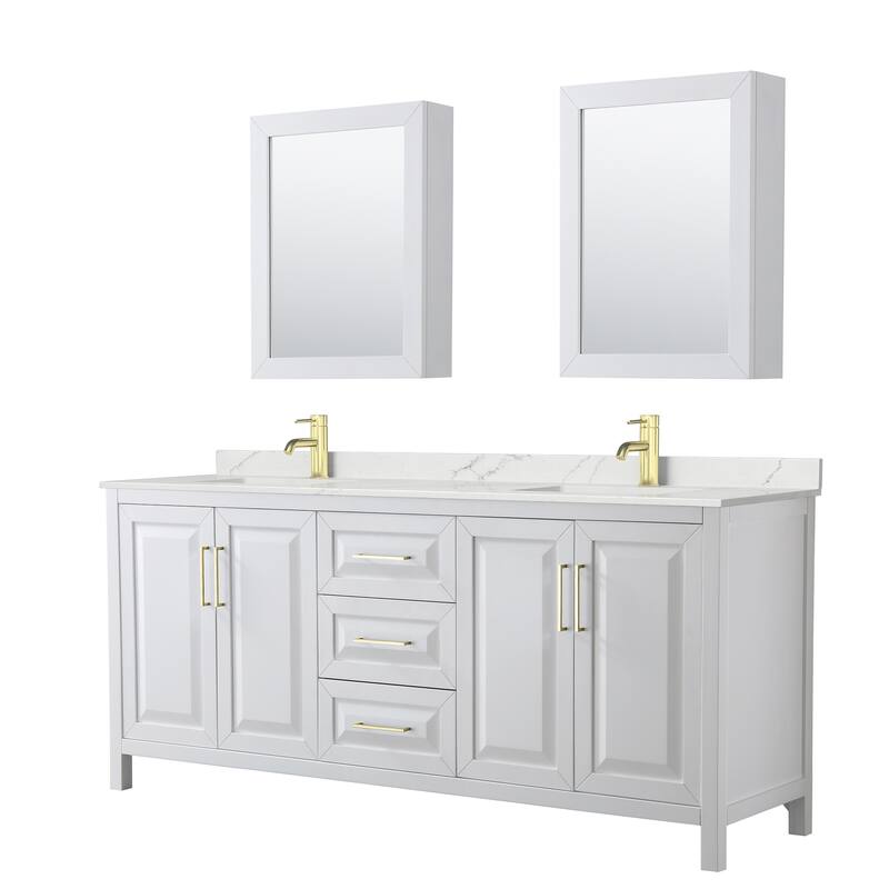Daria 80-inch Double Vanity, Single Hole Quartz Top, Med Cabinets
