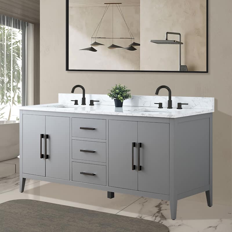 Vanity Art 72" Double Sink Bathroom Vanity Cabinet with Engineered Marble Top