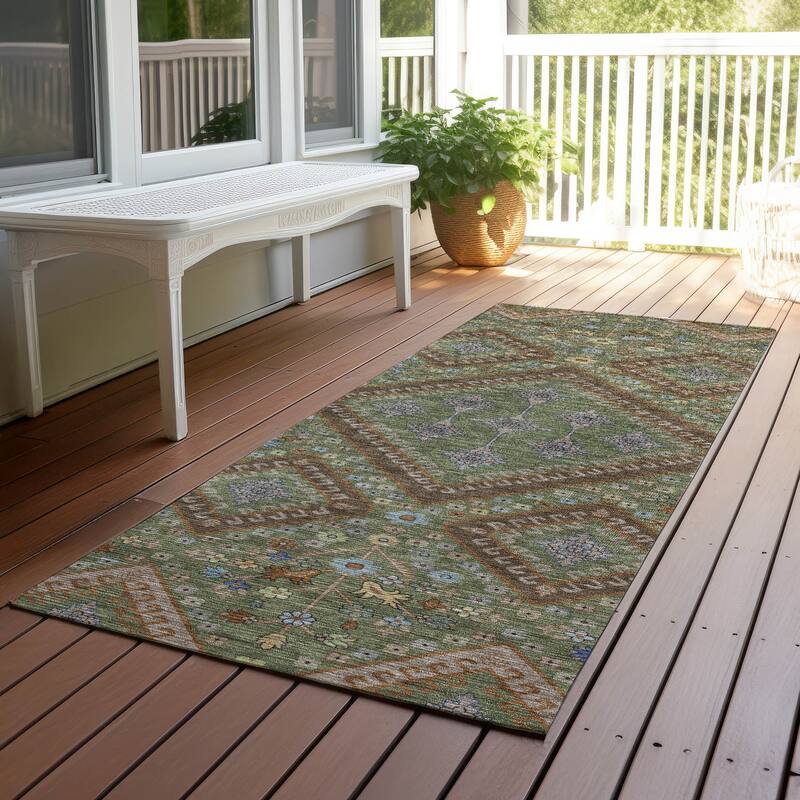 Machine Washable Indoor/ Outdoor Boho Milli Chantille Rug - Olive - 2'3" x 7'6"