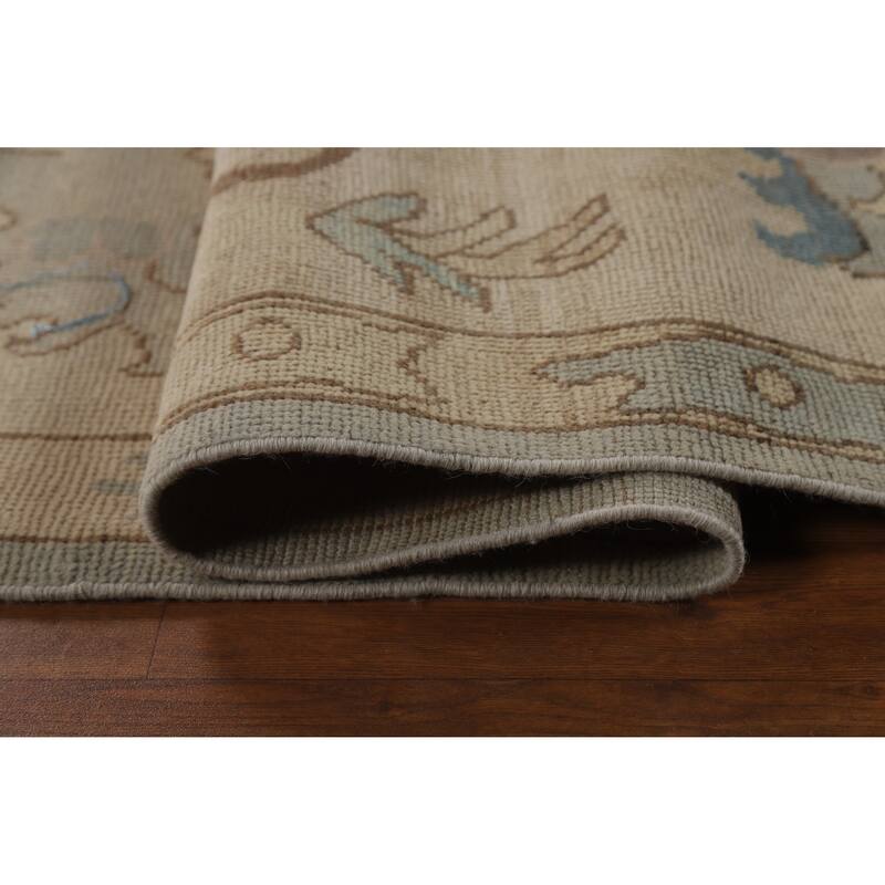 Geometric Oushak Turkish Area Rug Hand-Knotted Blue Wool Carpet - 7'9"x 10'0"