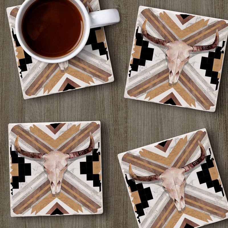 CounterArt Santa Fe Skull Absorbent Stone Tumbled Tile Coaster Set of 4 Made in The USA Protective Cork Backing