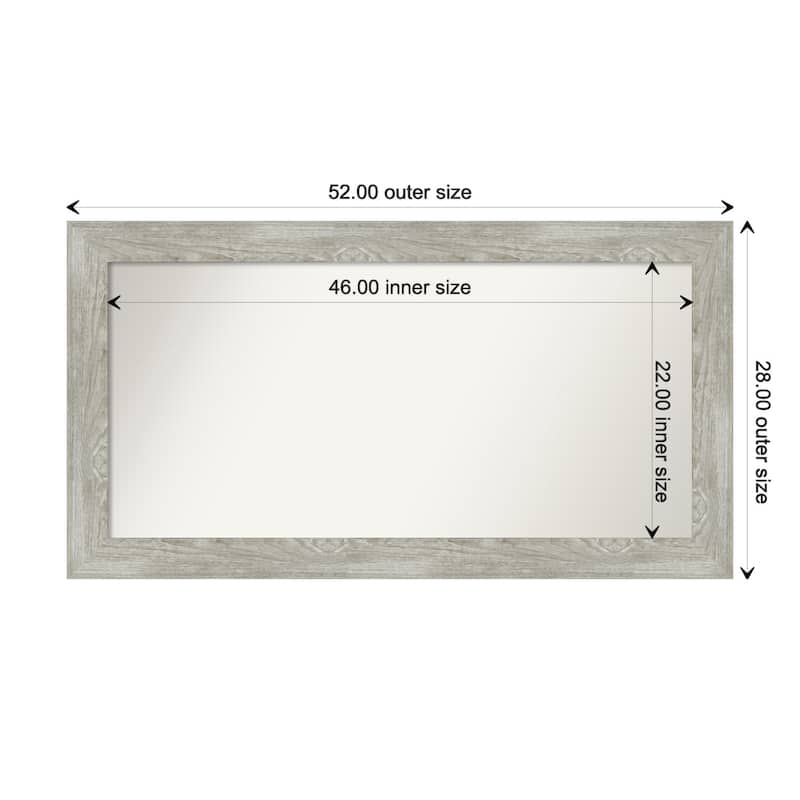 Dove Greywash Framed Non-Beveled Custom Wall Mirror, Bathroom Vanity Mirror - Outer Size: 52 x 28