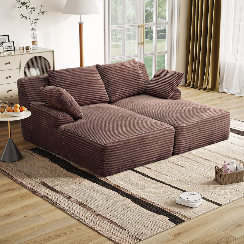 GDFStudio - Corduroy 2-Seater 77.8" Oversized Cloud Modular Double Chaise Lounge