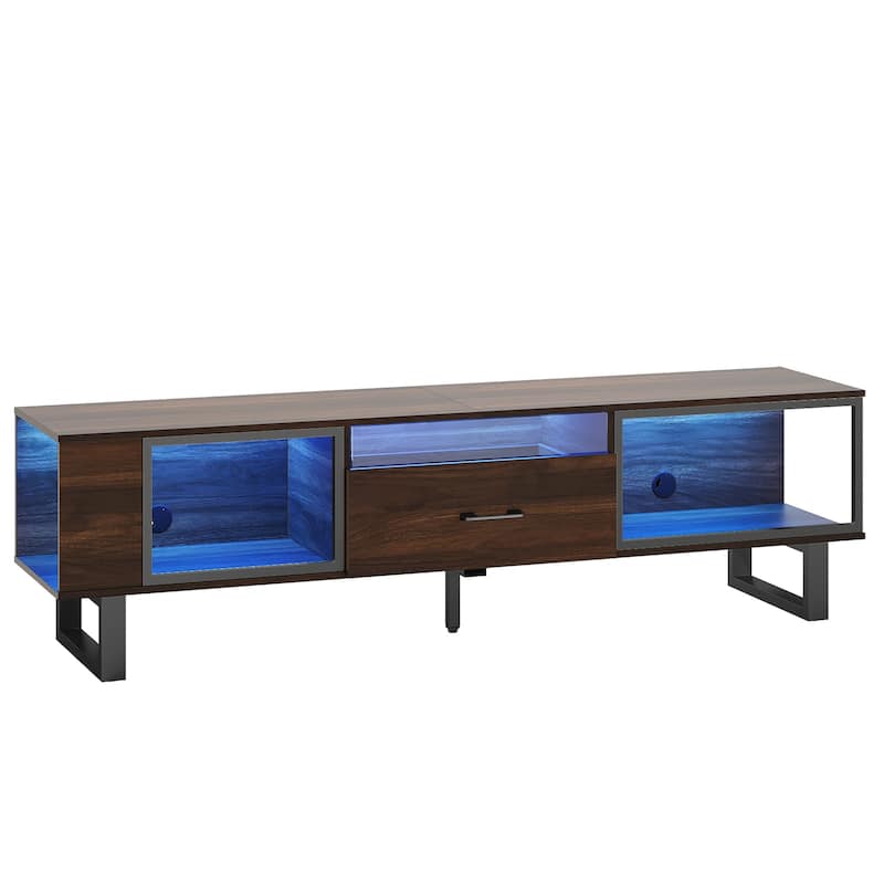 70" Led TV Stand for 75/80 inch TV, Glossy Media Console with Half-Glass Drawer