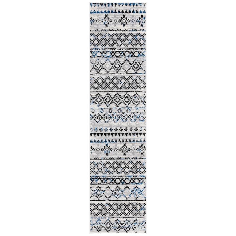 SAFAVIEH Tulum Reveka Boho Rug - 2' x 8' Runner - Ivory Grey/Grey Blue