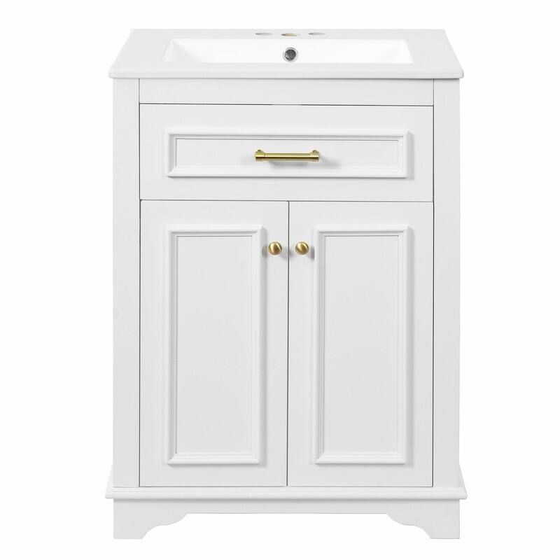 24" Bathroom Vanity with Integrated Ceramic Sink, Cabinet with 2 Doors and 1 Tip-Out Drawer, Single Sink Vanity