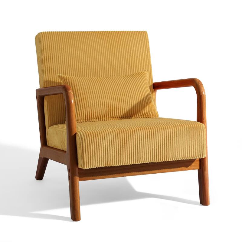 25" W Mid Century Upholstered Wood Accent Chair with Pillow set of 2