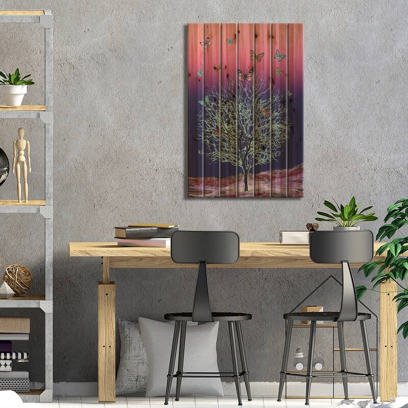Butterfly Tree Print On Wood by Fanitsa Petrou - Multi-Color