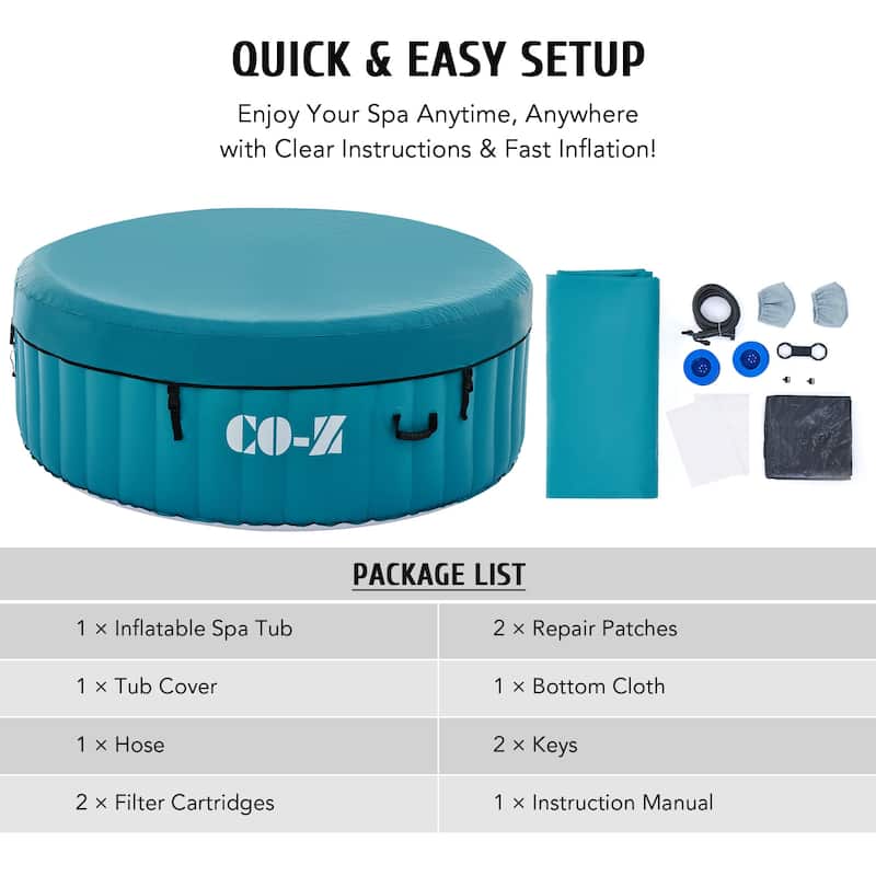 CO-Z Round Inflatable Hot Tub, 4 Person Blow Up Portable Hot Tub