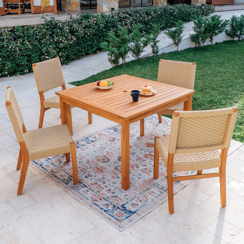 Cambridge Casual Zephyr 5-Piece Teak Patio Dining Set with Woven Rope Chairs