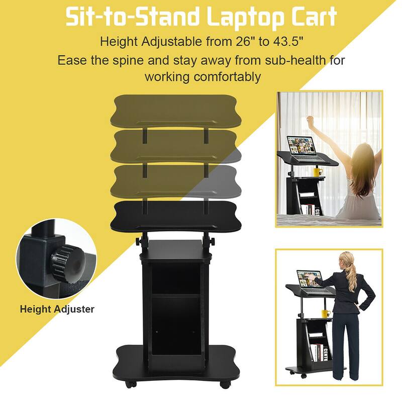 Swivel Mobile Laptop Podium Portable Standing Desk with Storage Space