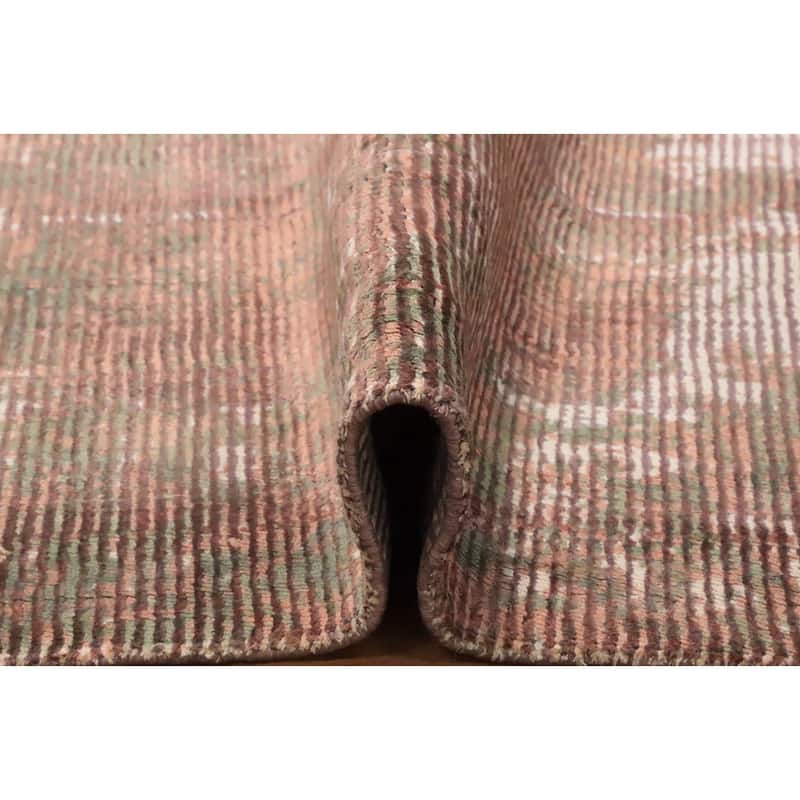 Hand Knotted Oriental Viscose Silk Carpet Modern Abstract Oranges & Rust Abstract Area Rug - 7' 10'' X 5' 11''