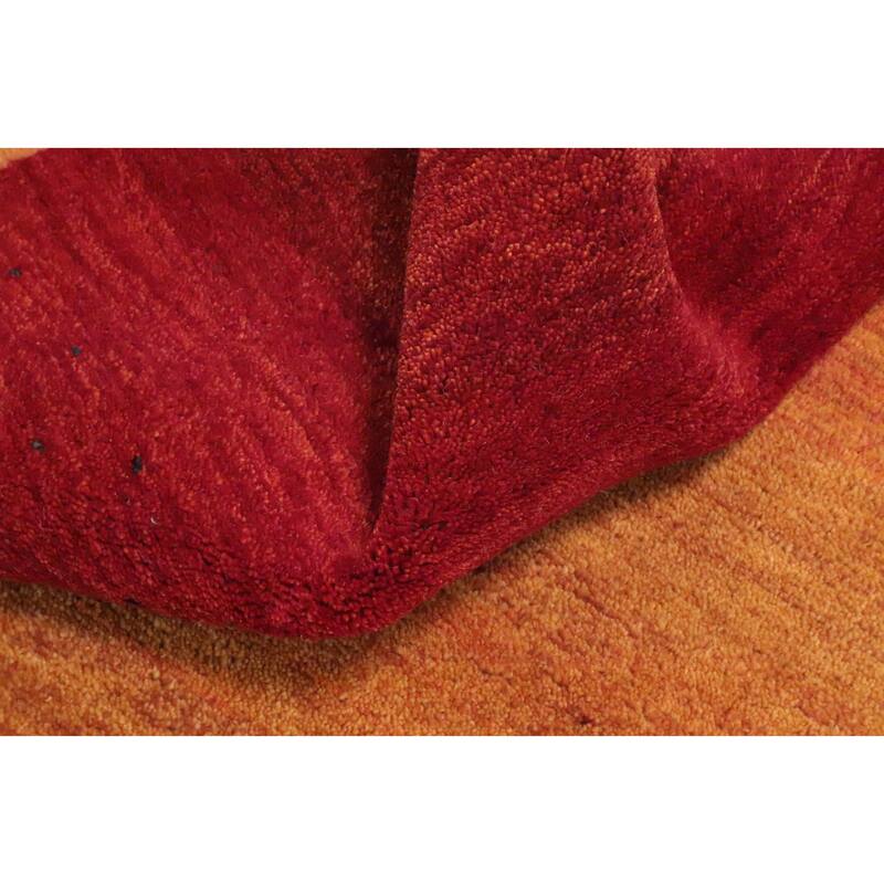 Hand Knotted Oriental 100% Wool Carpet Modern Stripe Oranges & Rust Gabbeh Area Rug - 9' 11'' X 6' 2''