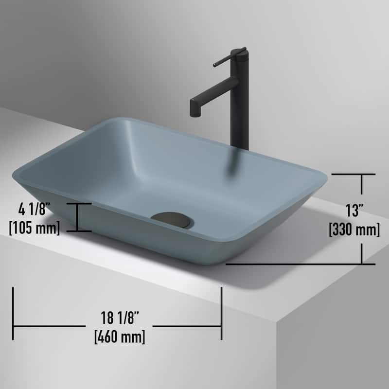 VIGO Sottile 18"L x 13"W x 4"H Glass Rectangular Vessel Bathroom Sink