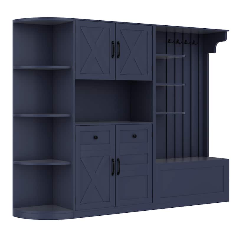 Hallway Cabinet Set with Shoe Storage & Coat Hooks, L-Shaped Entryway Storage Cabinet with Hidden Compartments