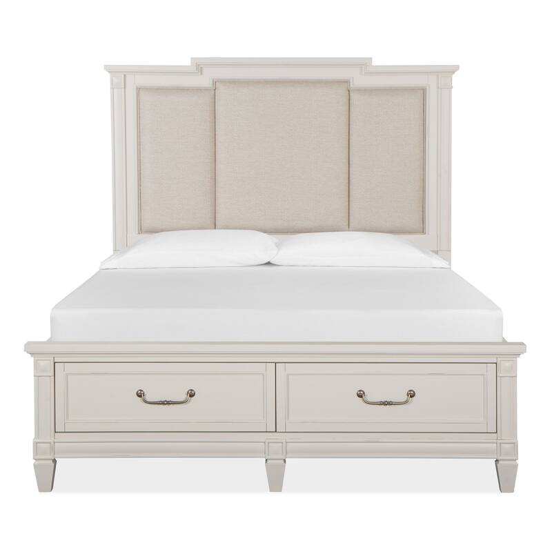 Magnussen Home Willowbrook Egg Shell White With Slight Rub Through Panel Upholstered Storage Bed